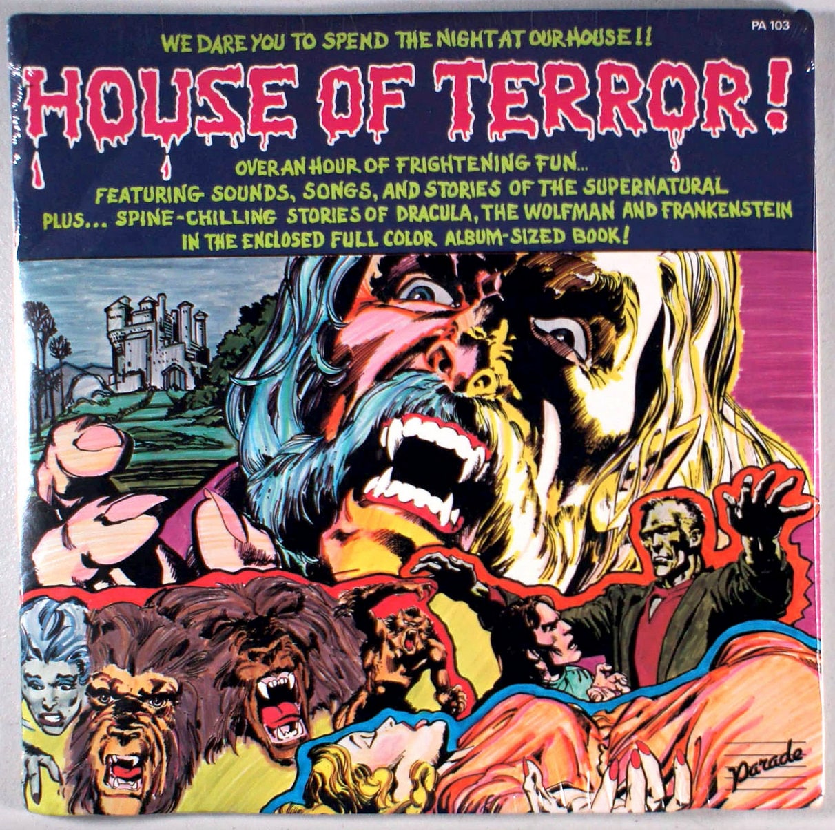 House of Terror • Double Vinyl LP Set + COMIC Book (1982 New / Sealed) • Halloween, Frankenstein, Dracula, Wolfman
