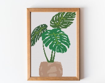 Potted Monstera Plant Cross Stitch Pattern