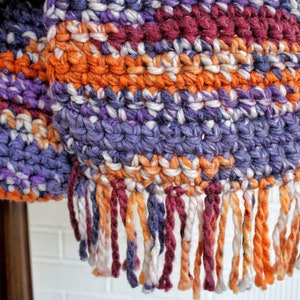 Chunky Crochet Scarf Orange/Purple/Berry
