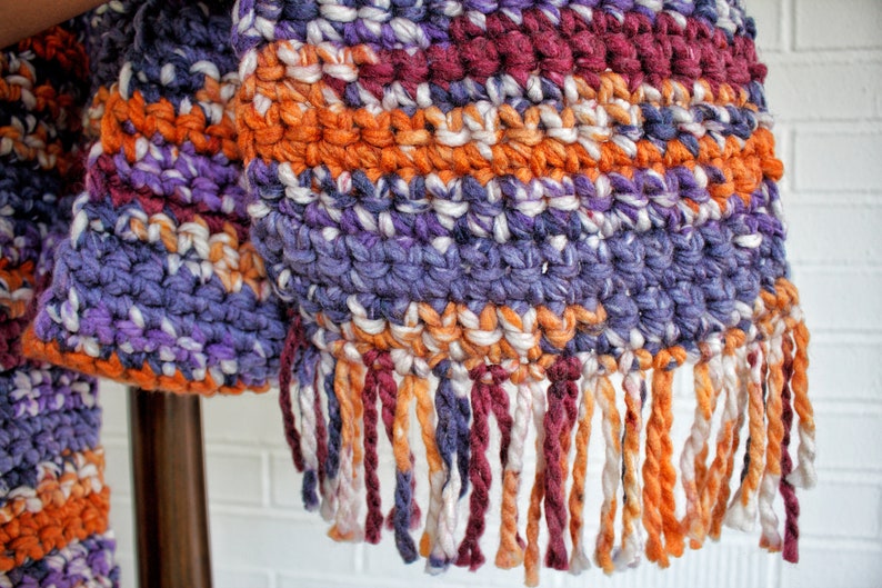 Chunky Crochet Scarf Orange/Purple/Berry