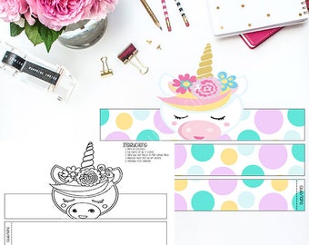 Unicorn Paper Hat Crown / Color and Color Your Own / Printable PDF