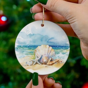 Stunning Shells & Starfish Christmas Ceramic Ornament, unique, ocean, seashells, star fish, coastal decor, special tree decoration ocean