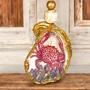Gilded Red Crab Oyster Shell Christmas Ornament, Seashell Christmas ...