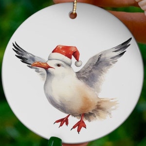 Christmas Gull Ceramic Ornament, unique, beach, tropical, special tree decoration, gulls, seagull, dove, Santa bird, sea gulls, white bird