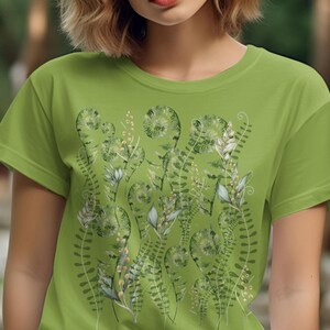 Cottagecore green ferns botanical T-Shirt, Unisex adult shirts, Gift for her, Gift for mom,Cottage core shirts, forest lover, gardening gift