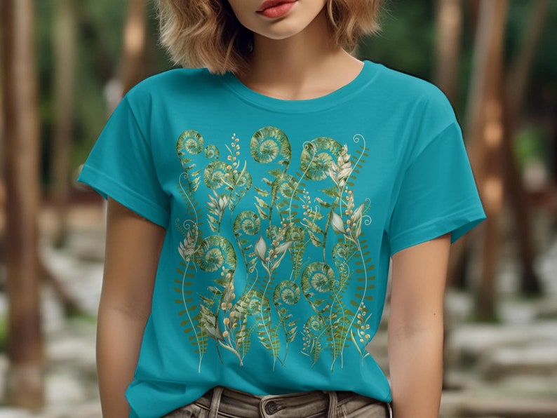 Cottagecore green ferns botanical T-Shirt, Unisex adult shirts, Gift for her, Gift for mom,Cottage core shirts, forest lover, gardening gift