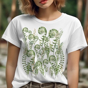 Cottagecore green ferns botanical T-Shirt, Unisex adult shirts, Gift for her, Gift for mom,Cottage core shirts, forest lover, gardening gift