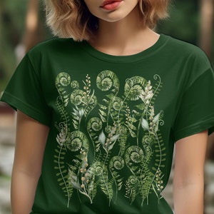 Cottagecore green ferns botanical T-Shirt, Unisex adult shirts, Gift for her, Gift for mom,Cottage core shirts, forest lover, gardening gift