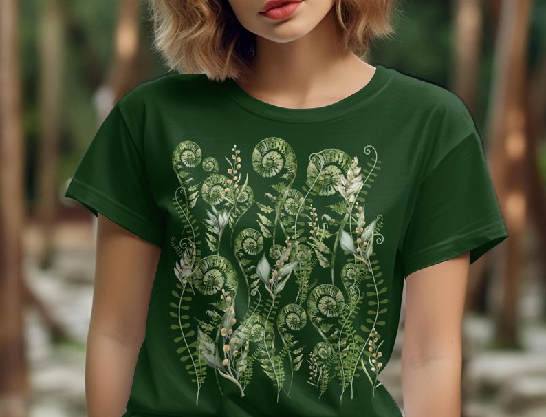 Cottagecore green ferns botanical T-Shirt, Unisex adult shirts, Gift for her, Gift for mom, Cottagecore shirts