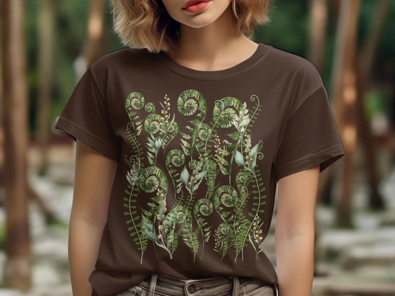 Cottagecore green ferns botanical T-Shirt, Unisex adult shirts, Gift for her, Gift for mom,Cottage core shirts, forest lover, gardening gift
