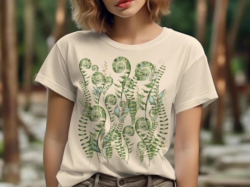 Cottagecore green ferns botanical T-Shirt, Unisex adult shirts, Gift for her, Gift for mom,Cottage core shirts, forest lover, gardening gift