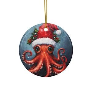 Stunning Octopus Ornament, unique, ocean, coastal, sea creature, octopus art, Santa, special tree decoration, octopus Christmas