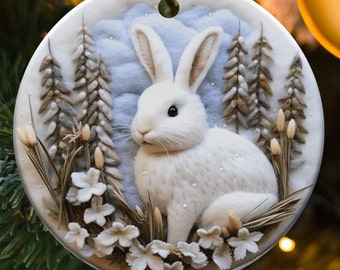 Stunning Rabbit with a Needlework Look Ornament, unique, woodland forest animals bunny, special tree decoration