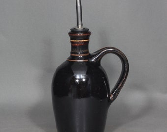 Olive Oil Dispenser, Oil Jug In Tenmoku Glaze