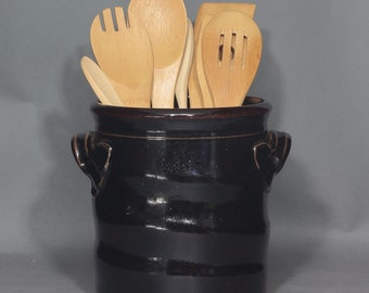 Large Utensil Holder In Tenmoku Glaze