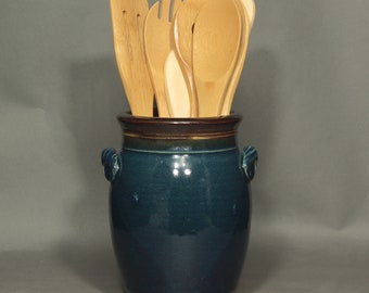 Utensil Holder in Dark Blue Glaze