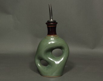 Olive Oil Bottle, Olive Oil Dispenser, Handmade Ceramic, Olive Oil Bottle, Oil Cruet With Stainless Steel Spout in Kiwi Glaze