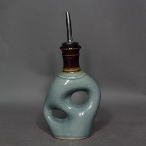 Olive Oil Dispenser In Blue Crackle Glaze