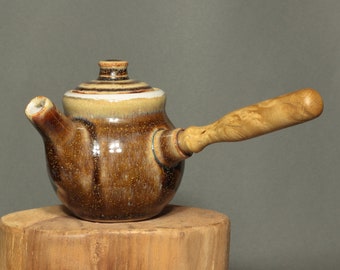 Handmade Kyusu Teapot, Side Handle Stoneware Teapot, in November Glaze