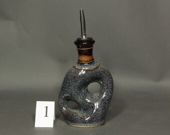 Olive Oil Dispenser, Oil Bottle, Handmade Ceramic Olive Oil Bottle, With Stainless Steel Spout in Speckled Hen Glaze