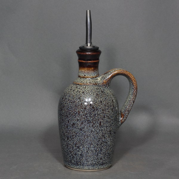 Olive Oil Dispenser, Oil Jug In Speckled Hen Glaze