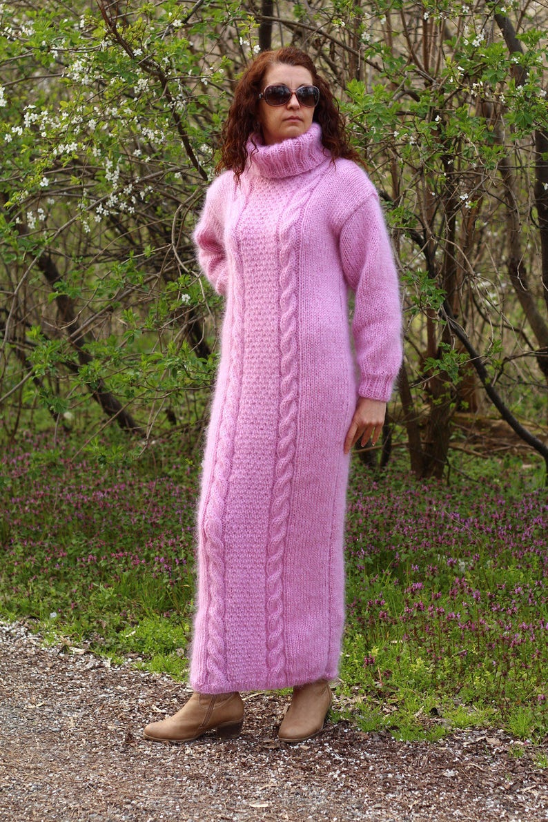 New Hand Knitted Mohair Sexy Long SweaterPinkHandmade Dress | Etsy