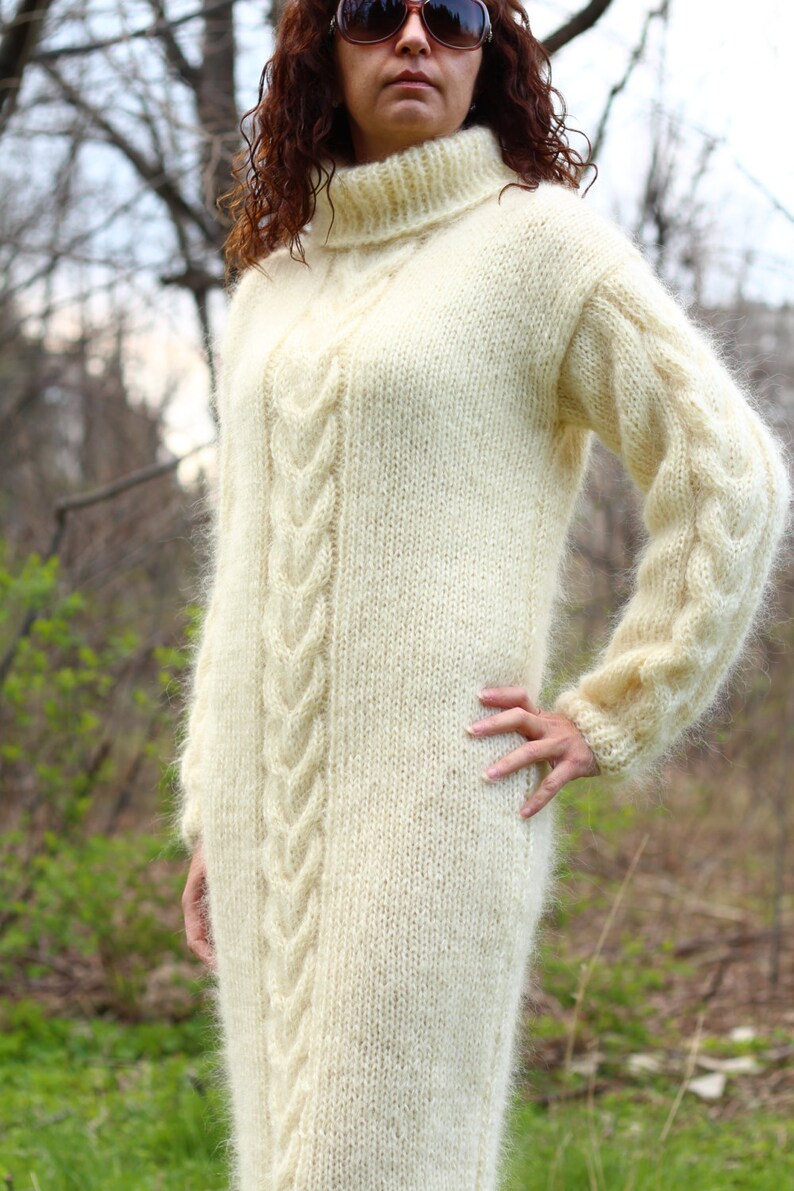 New Hand Knitted Mohair Sexy Long SweaterIvoryHandmade | Etsy