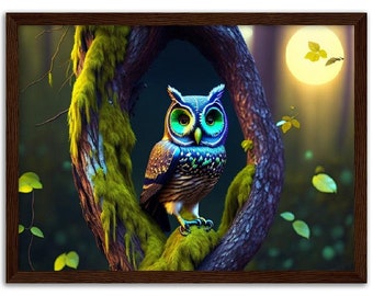 Moonlight Owl Wooden Framed Poster