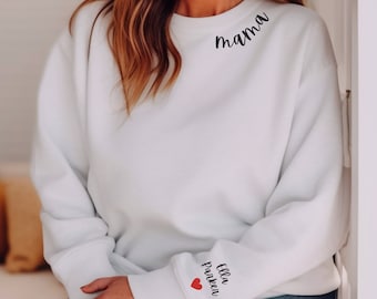 Custom Personalized Collar Mama Mom Grandma Sweatshirt with Date and Children Name on Sleeve, Mama Sweatshirt