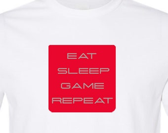 Eat Sleep Game Repeat tshirt, Gamer shirt, Foodie shirt, Funny Tee, Gift for gamer, Playstation, Xbox, Nintendo, PC, Twitch, eSports, League