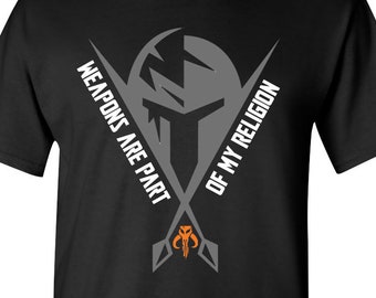 Madalorian tshirt, Weapons are part of my Religion, Secret Mandalore, Gift for Star Wars fan, Disney shirt, The Mandalorian, Star Wars tee,
