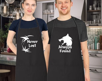 Matching Couples Aprons Set, Never Lost, Always Found Aprons, Mr and Mrs Aprons, Couples Apron Set, Wedding Gift, Newlywed, Witcher Inspired