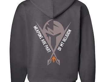 Madalorian Hoodie, Weapons are part of my Religion Cross, Secret Mandalore, Gift for Star Wars fan, Disney shirt, The Mandalorian, Star Wars
