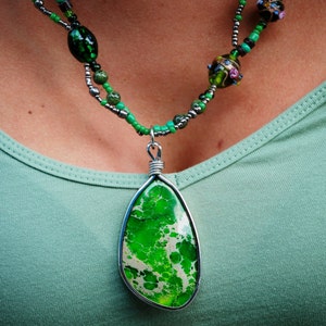 Sea Jasper Green Pendant Beaded Necklace