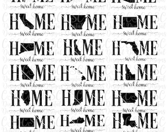 50 States Home Sweet Home SVG and Png Bundle, Home Sweet Home Cut Files, State Bundle svg File, Home Cut File, Silhouette Cut File, svg, png