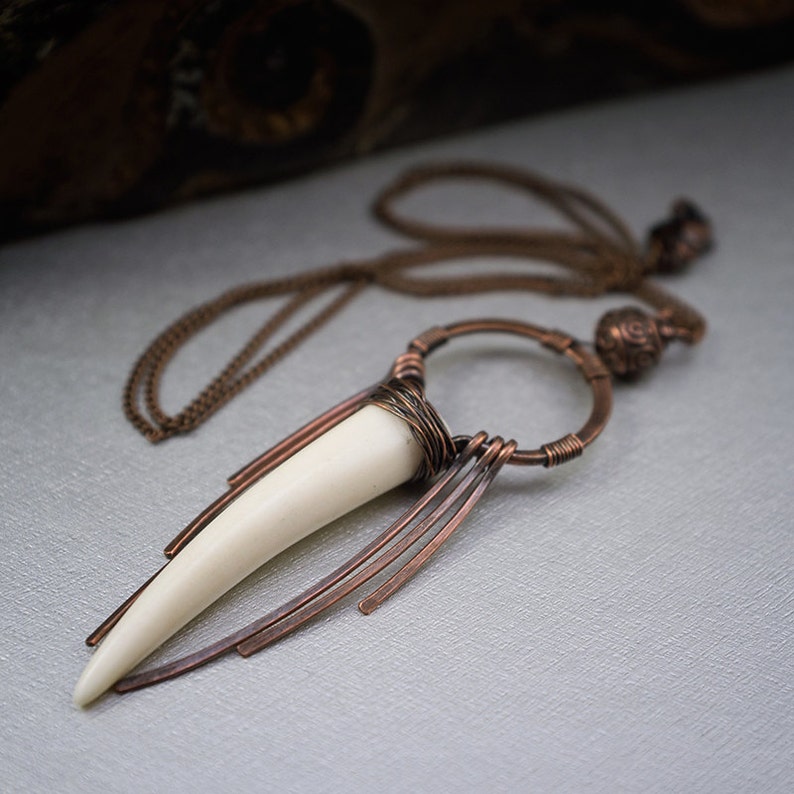 Primitive Necklace Elk Antler Rustic jewelry Long Chain Etsy