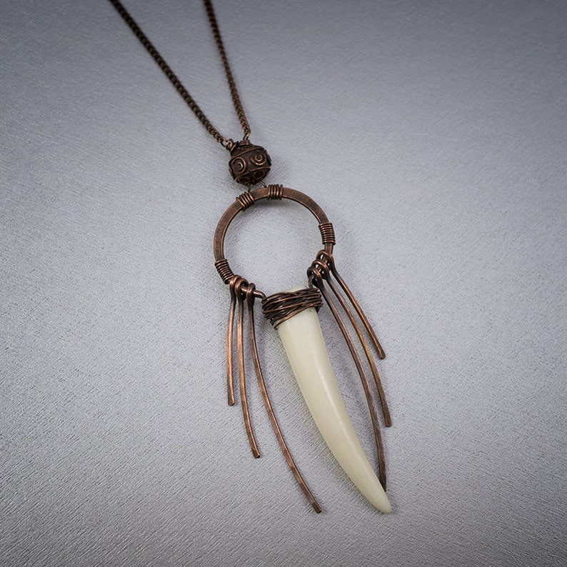 Primitive Necklace Elk Antler Rustic jewelry Long Chain Etsy