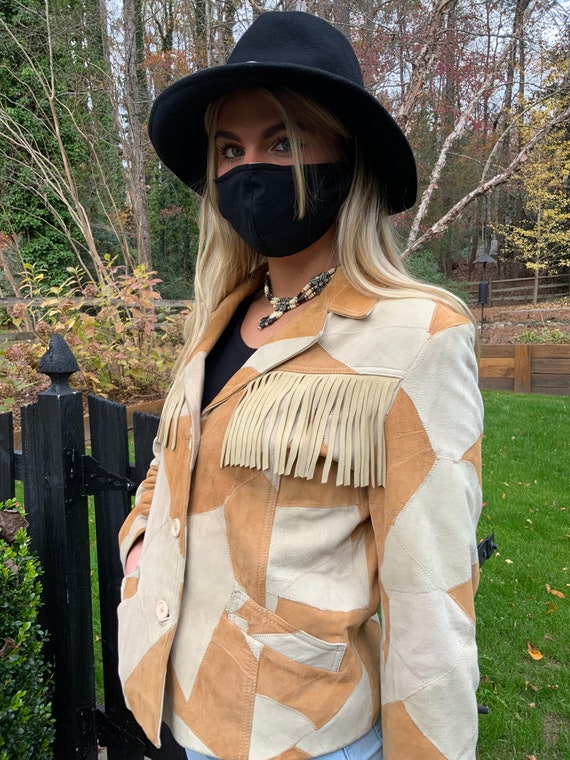 Vintage Suede Patchwork Fringe Leather Jacket by T