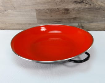 Vintage Emo Celje Yugoslavia Enamelware Saute Pan Red & Black #25 Two Handles