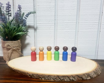 Rainbow multicultural peg dolls / Montessori toy / Waldorf / preschool learning / color learning /