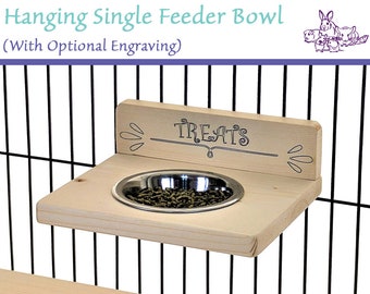 Hanging Feeder with Stainless Steel Bowl for Small Pets Kiln Dried Pine