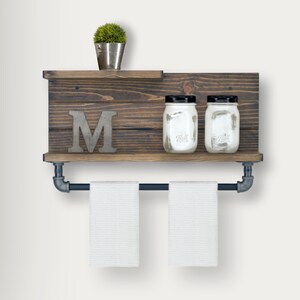 Rústico estante de baño de dos niveles con barra de toallas de | Etsy
