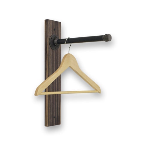 Iron Pipe Laundry Rack Clothing Hanger Bar With Wood Mount Etsy