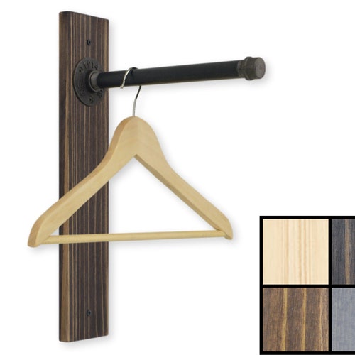 Iron Pipe Laundry Rack Clothing Hanger Bar With Wood Mount Etsy