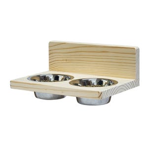 Hanging Double Feeder with Stainless Steel Bowls for Small Pets Kiln Dried Pine
