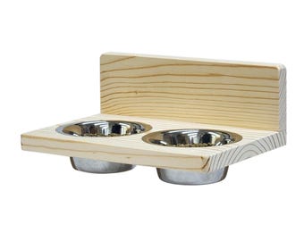 Hanging Double Feeder with Stainless Steel Bowls for Small Pets Kiln Dried Pine