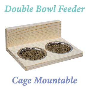 Hanging Double Feeder with Stainless Steel Bowls for Small Pets Kiln Dried Pine