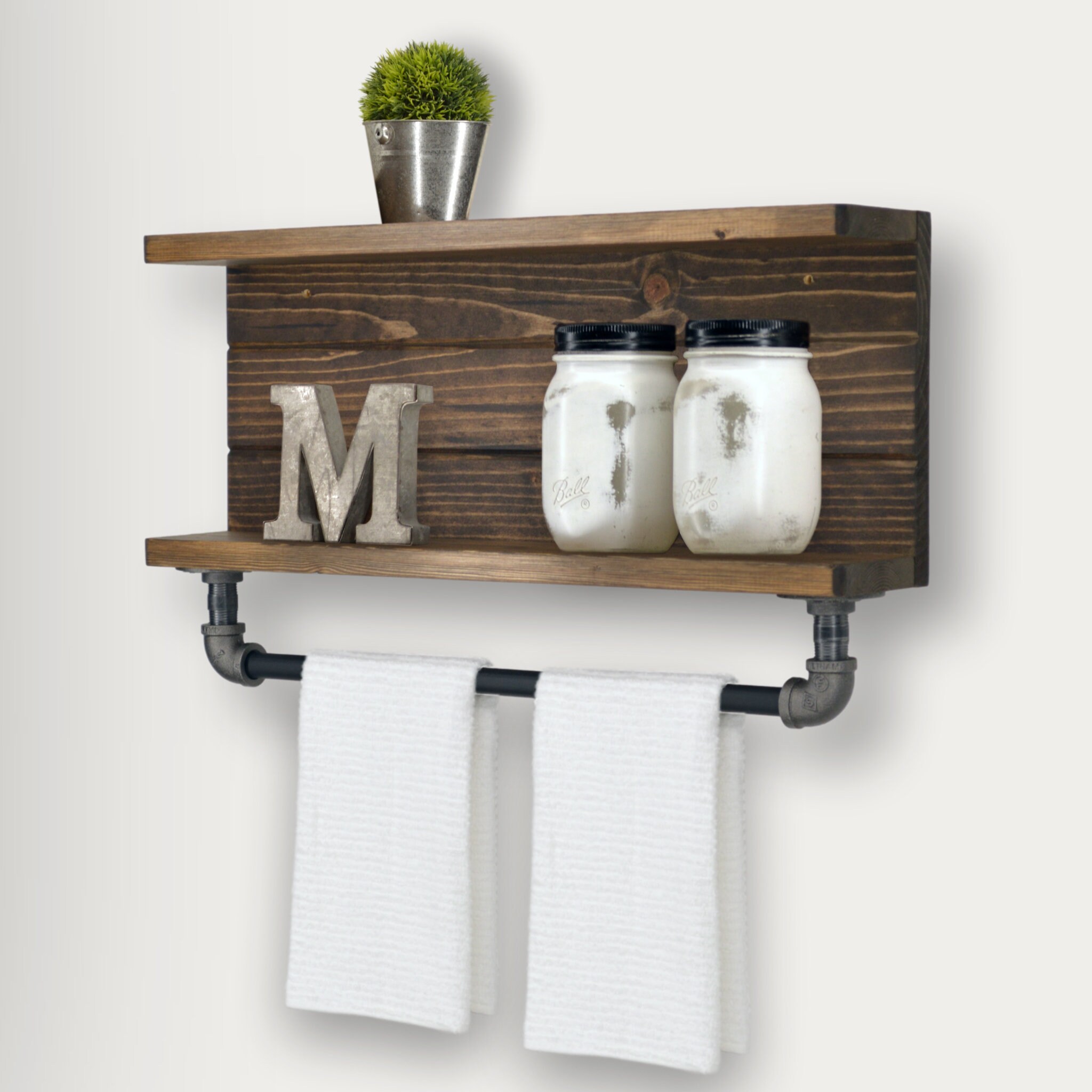 Rústico estante de baño de dos niveles con barra de toallas de | Etsy