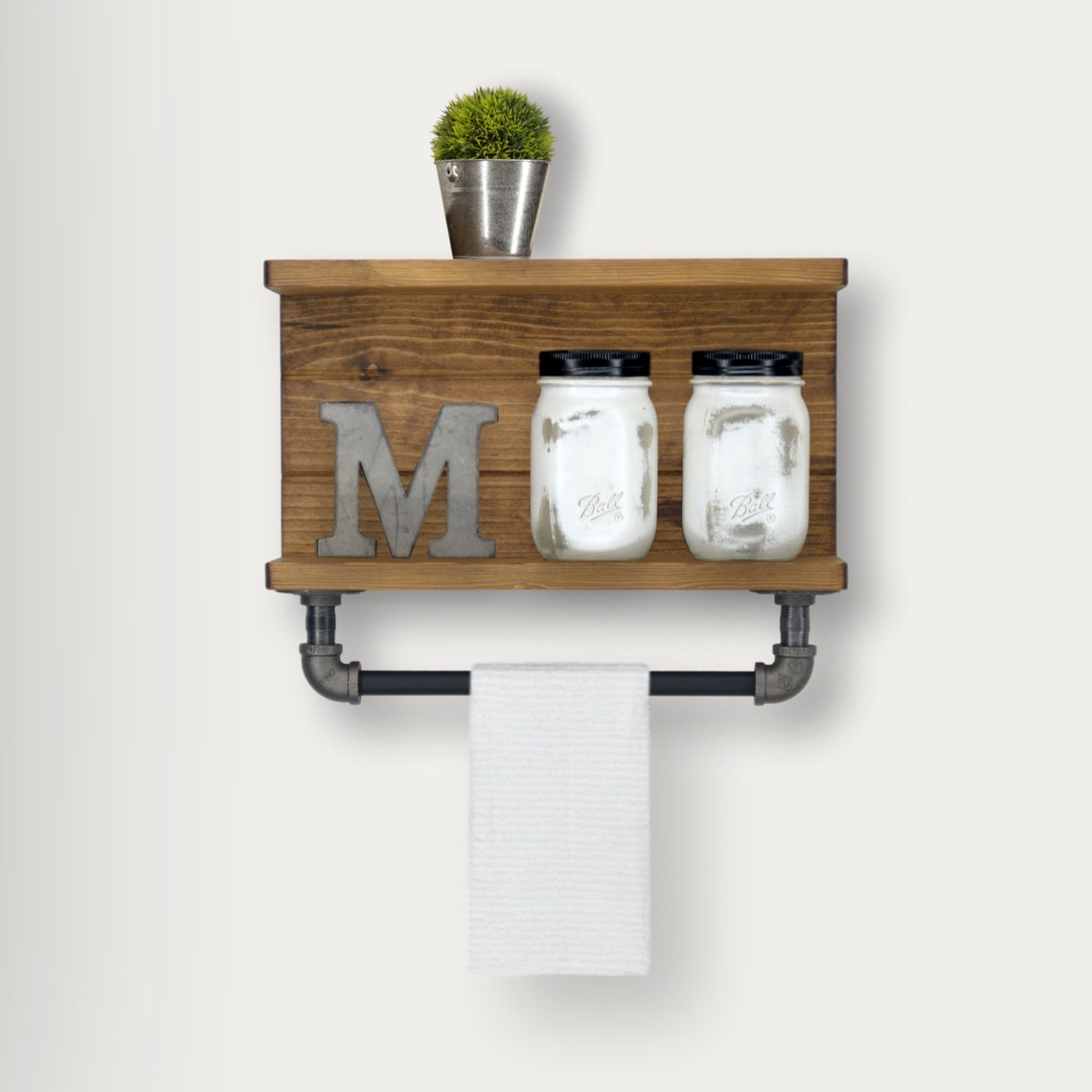 Rústico de dos niveles estante de baño con barra de toallas de | Etsy