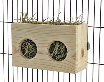 Hanging Hay Feeder Double Hole for Multiple Small Pets Kiln Dried Pine